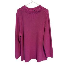 Talbots- Women's Chunky Knit Fuschia Mock Neck Plus Size Sweater, Size 3X PETITE
